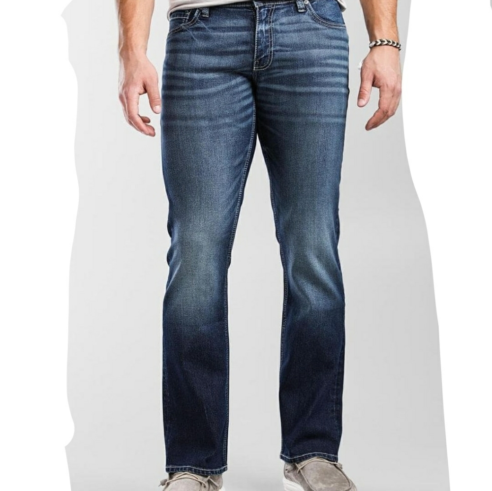 Men's OP Slim Straight Distressed Denim Blue Jeans Size 32" X 30"